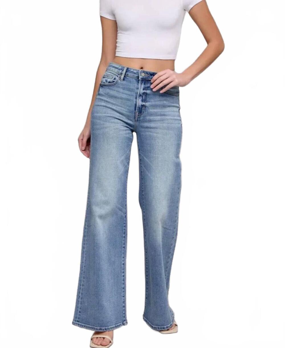 NEW HIDDEN happi vintage clean high rise wide comfort flare jeans in blue